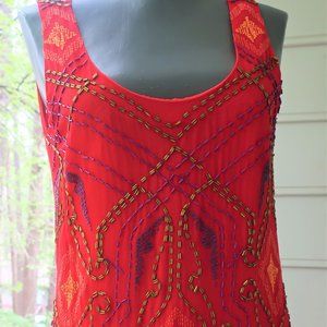 NANETTE LEPORE poppy red beaded flapper dress 2 XS